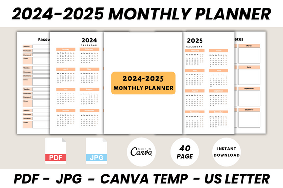 Master Your Year: The Ultimate 2024-2025 Monthly Planner Canva Template